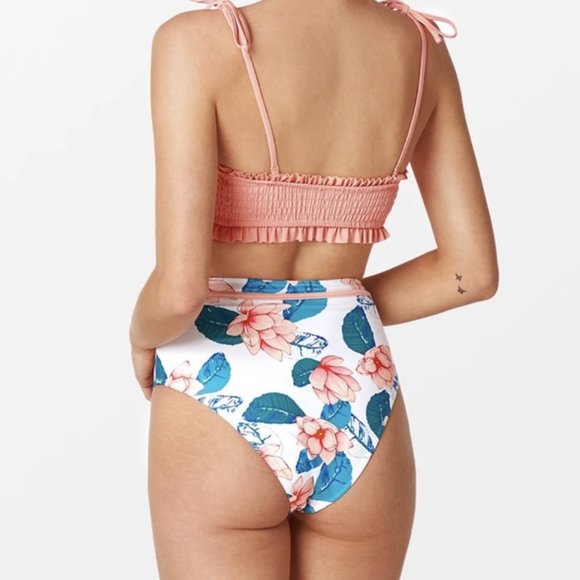 *Host Pick*CUPSHE Smocked Floral Bandeau Bikini XS - Picture 5 of 9